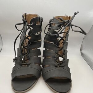 Faryl  Women's Brown by Farylrobin Open Toe Lace-Up Zipper Sandal Heels Size 8